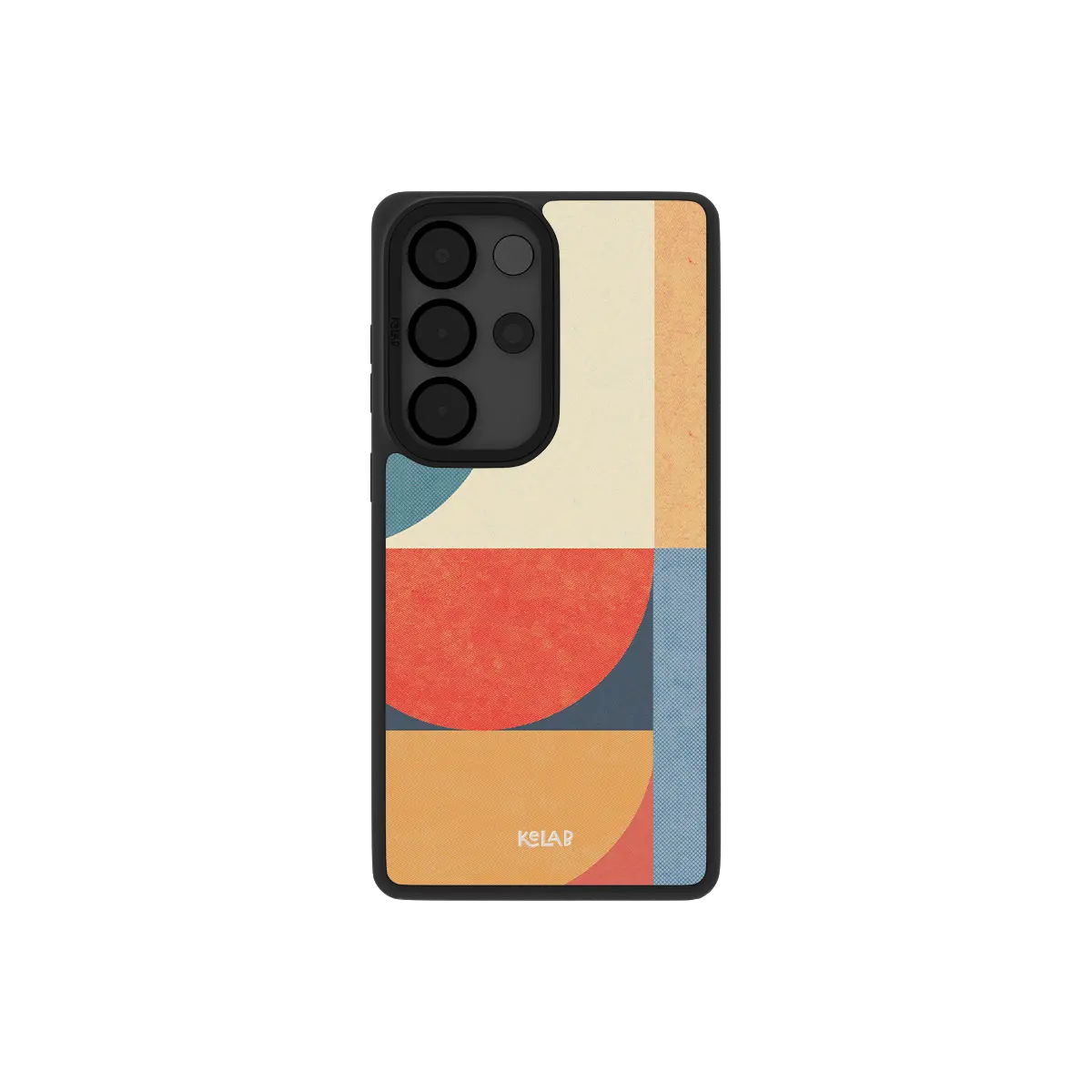 Minimalist Samsung Galaxy phone case featuring a vibrant abstract design with geometric shapes and colors.