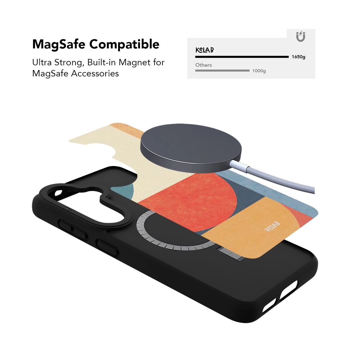 Minimalist Samsung Galaxy phone case in white with geomatric print pattern — designed for MagSafe compatibility.