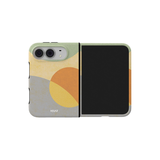Pastel Arc, Mood Modular iPhone 18 Fold Case, unfolded side view showing the hinge