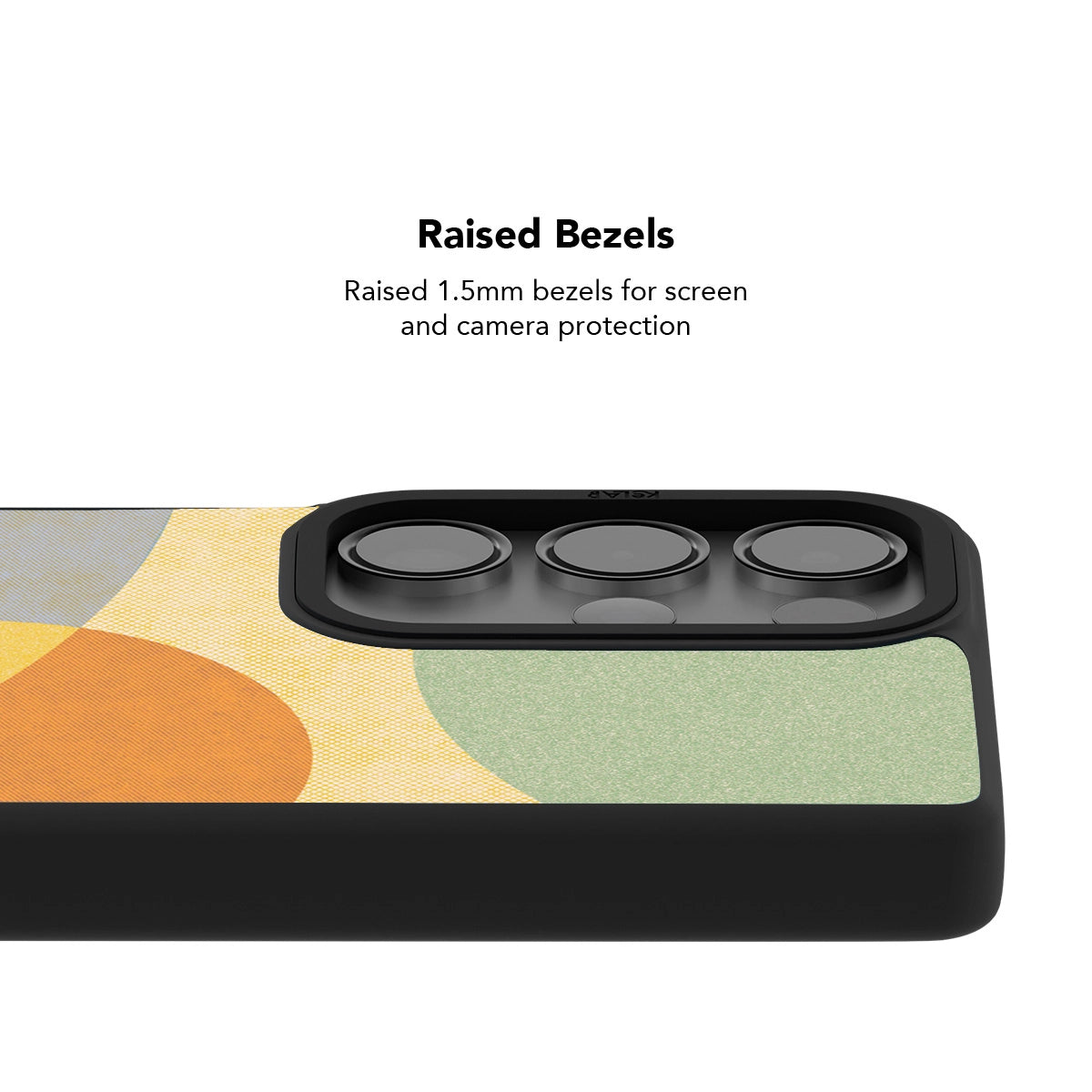 Minimalist phone case for Samsung Galaxy featuring a vibrant geometric pattern with raised bezels for added protection