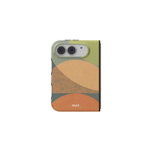 Earthy Geometric, Terracotta Olive iPhone 18 Fold Case, unfolded front view