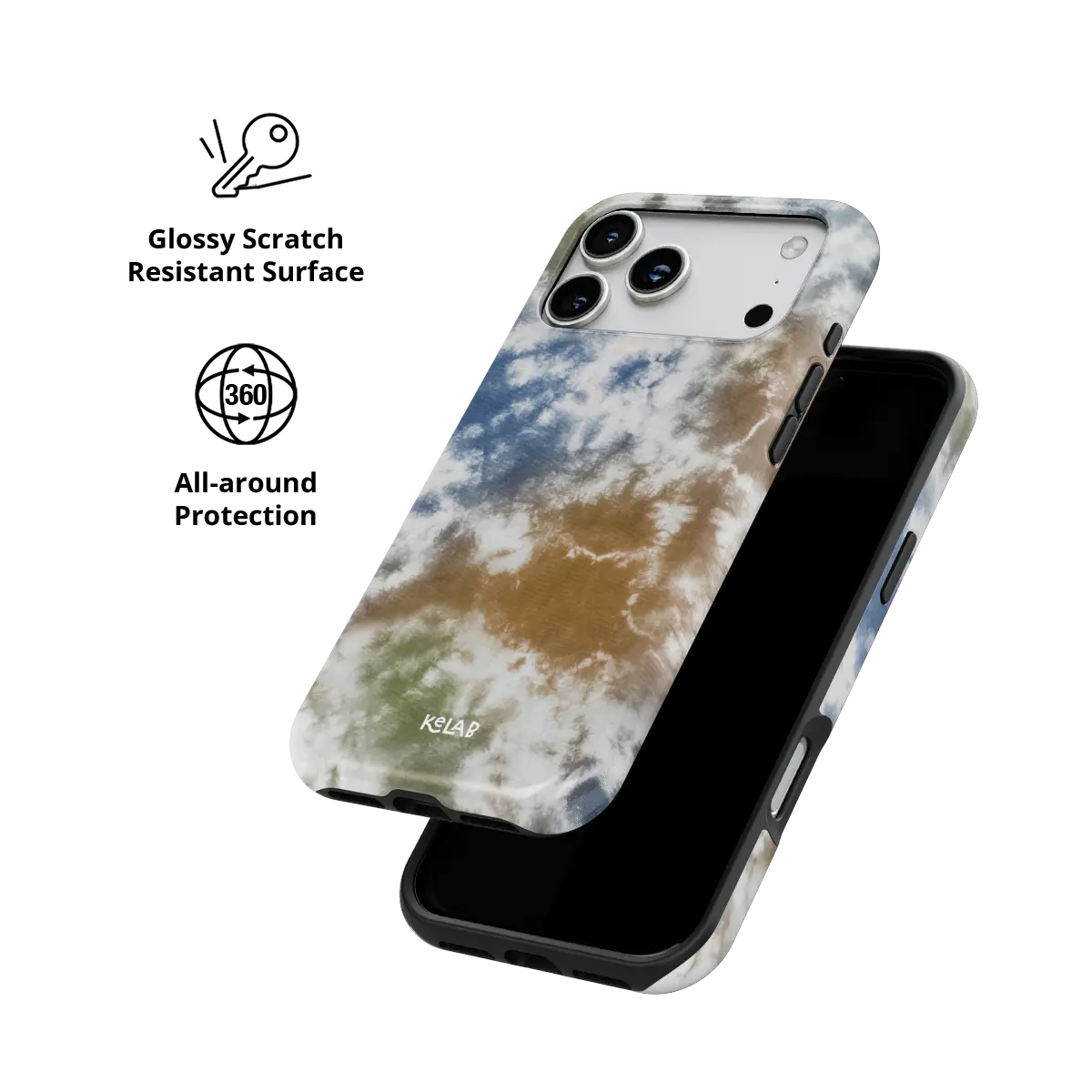 Indigo Soil brown-blue tie-dye Tough iPhone case with glossy, scratch resistant all-around protection.