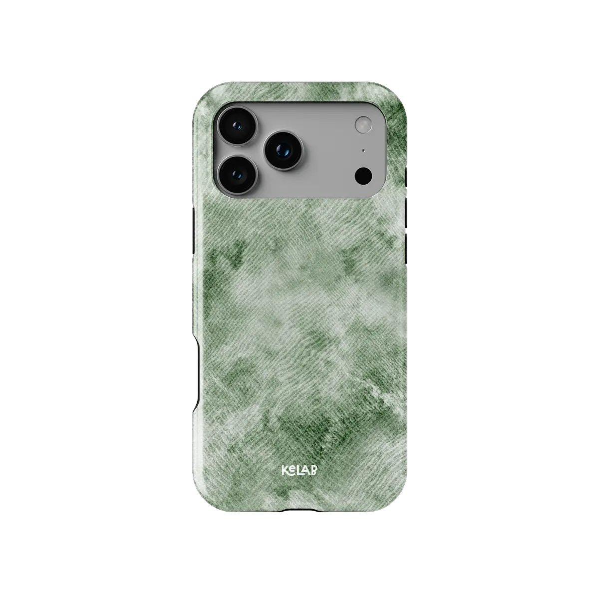 Eucalyptus Dream green tie-dye Tough iPhone case, front view showing the pattern.