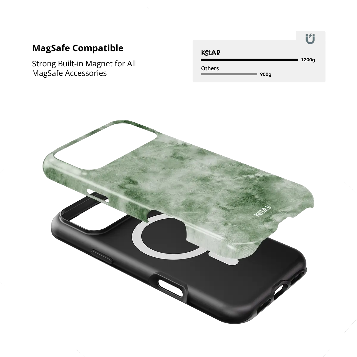 Eucalyptus Dream green tie-dye Tough iPhone case with built-in strong MagSafe magnets.