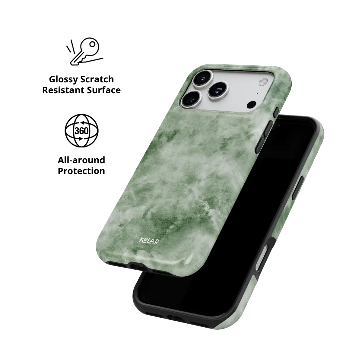 Eucalyptus Dream green tie-dye Tough iPhone case with glossy, scratch resistant all-around protection.
