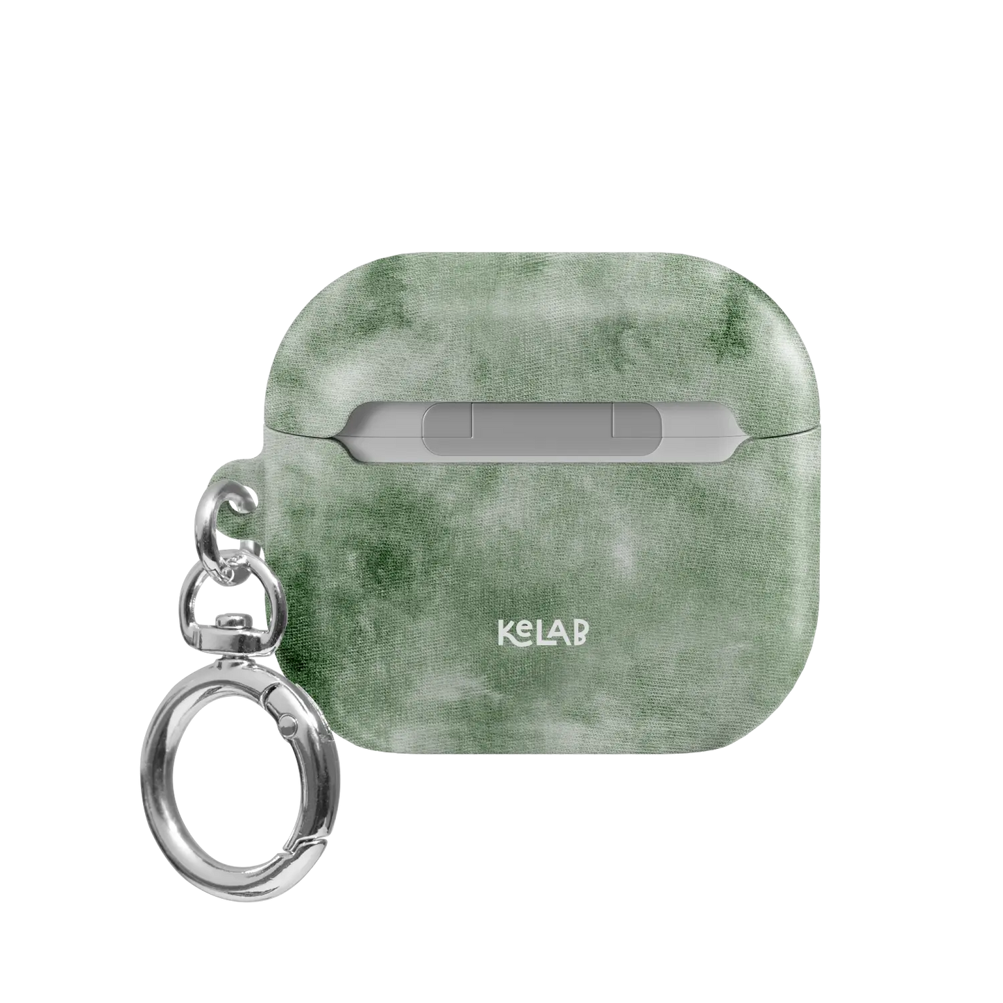 Eucalyptus Dream AirPods case — back view showing soft mossy green watercolor swirl