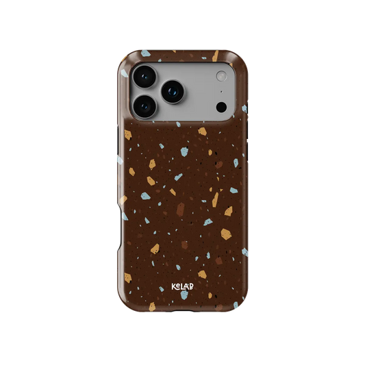 Cocoa Shard brown terrazzo Tough iPhone case, front view showing the pattern.