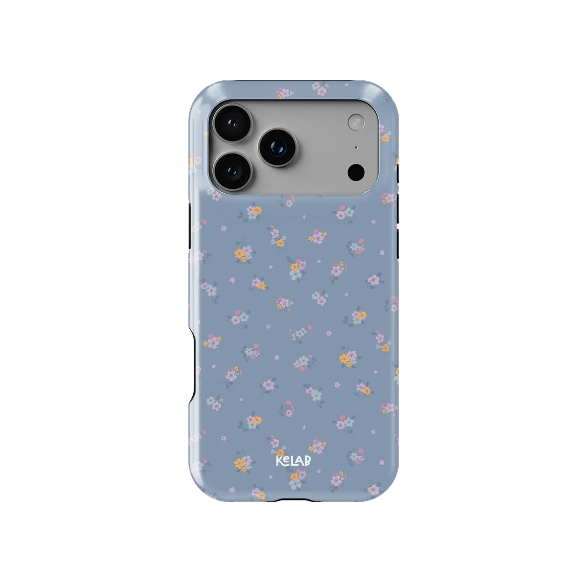 Tiny Meadow pastel blue floral Tough iPhone case, front view showing the pattern.