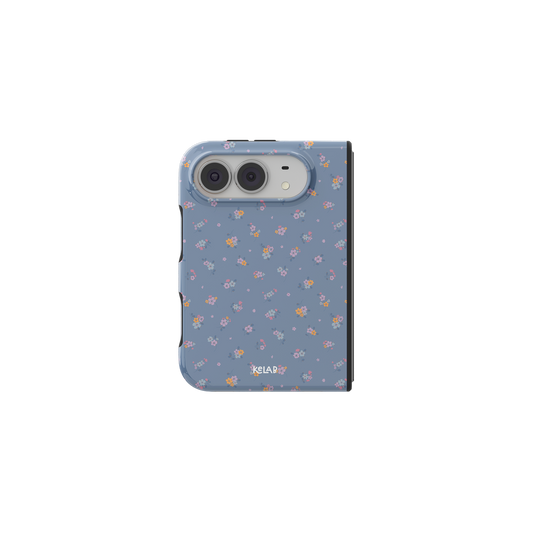 Blue Floral, Cottagecore iPhone 18 Fold Case, unfolded front view