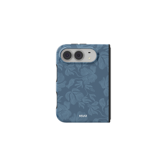 Dusty Blue Floral, Vintage Botanical iPhone 18 Fold Case, unfolded front view