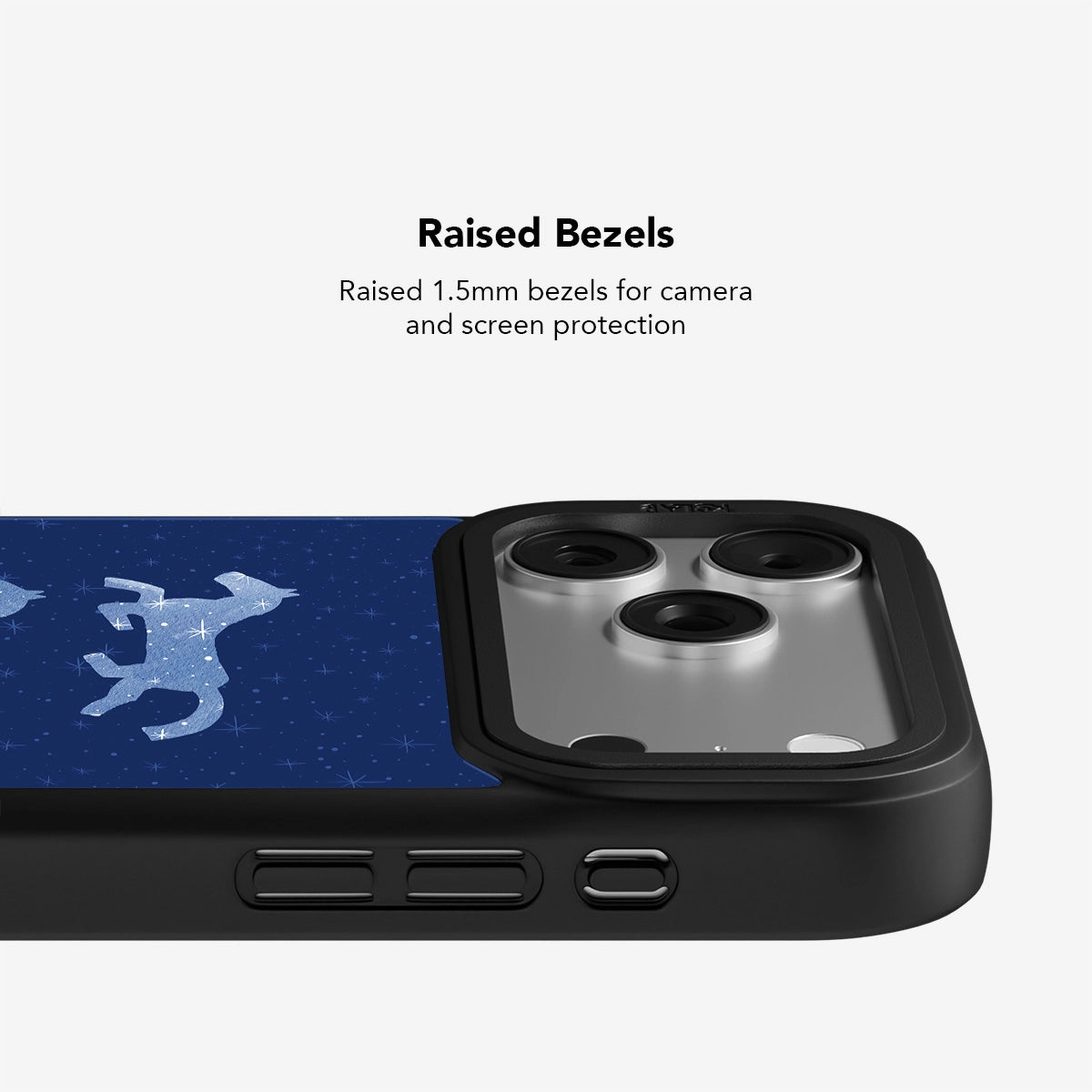 Seashell Sketch Phone Case | blue starry design shown on Pegasus Night blue horse phone case with raised 1.5mm bezels for camera and screen protection.