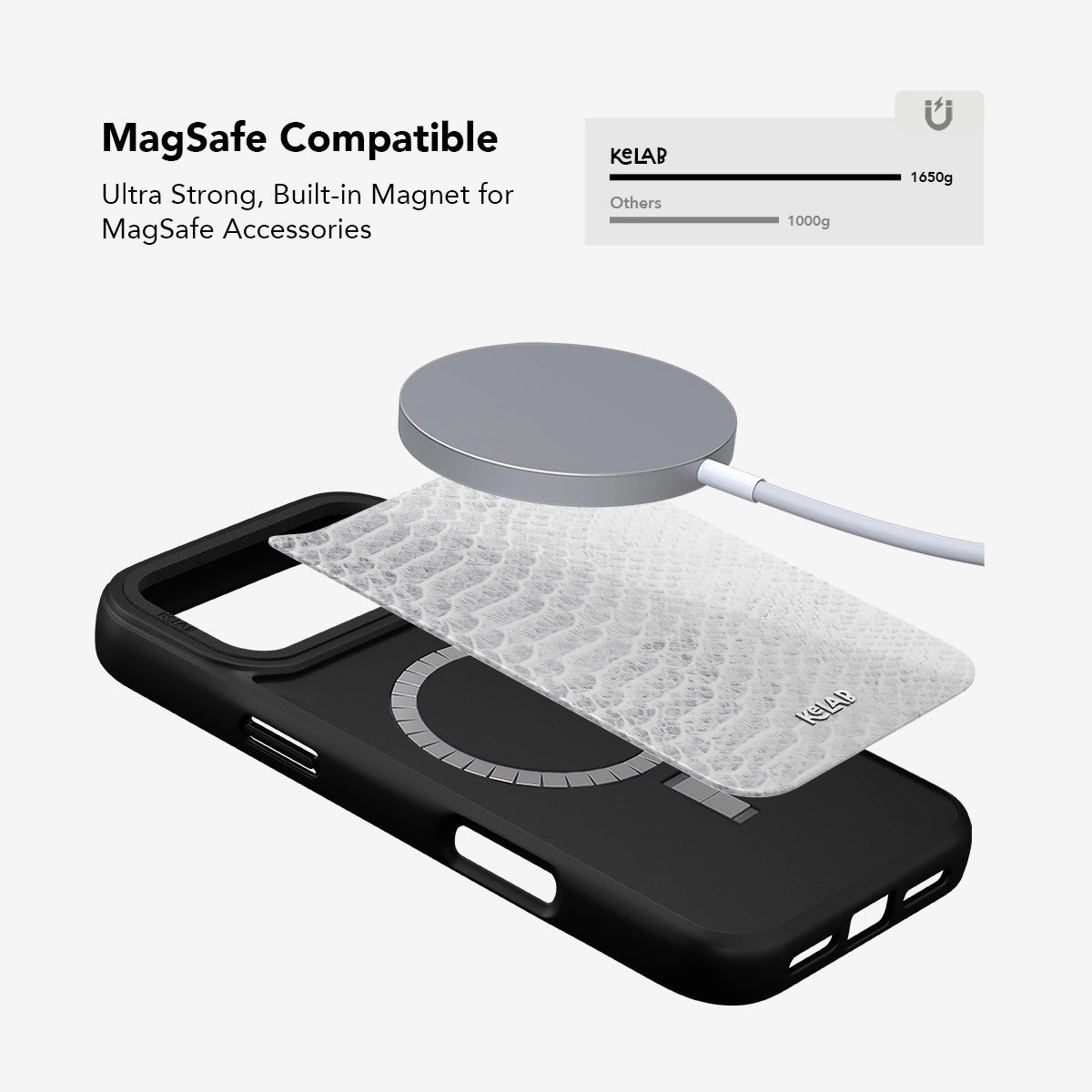 MagSafe compatible phone case with built-in strong magnet, sleek black design, and protective features.