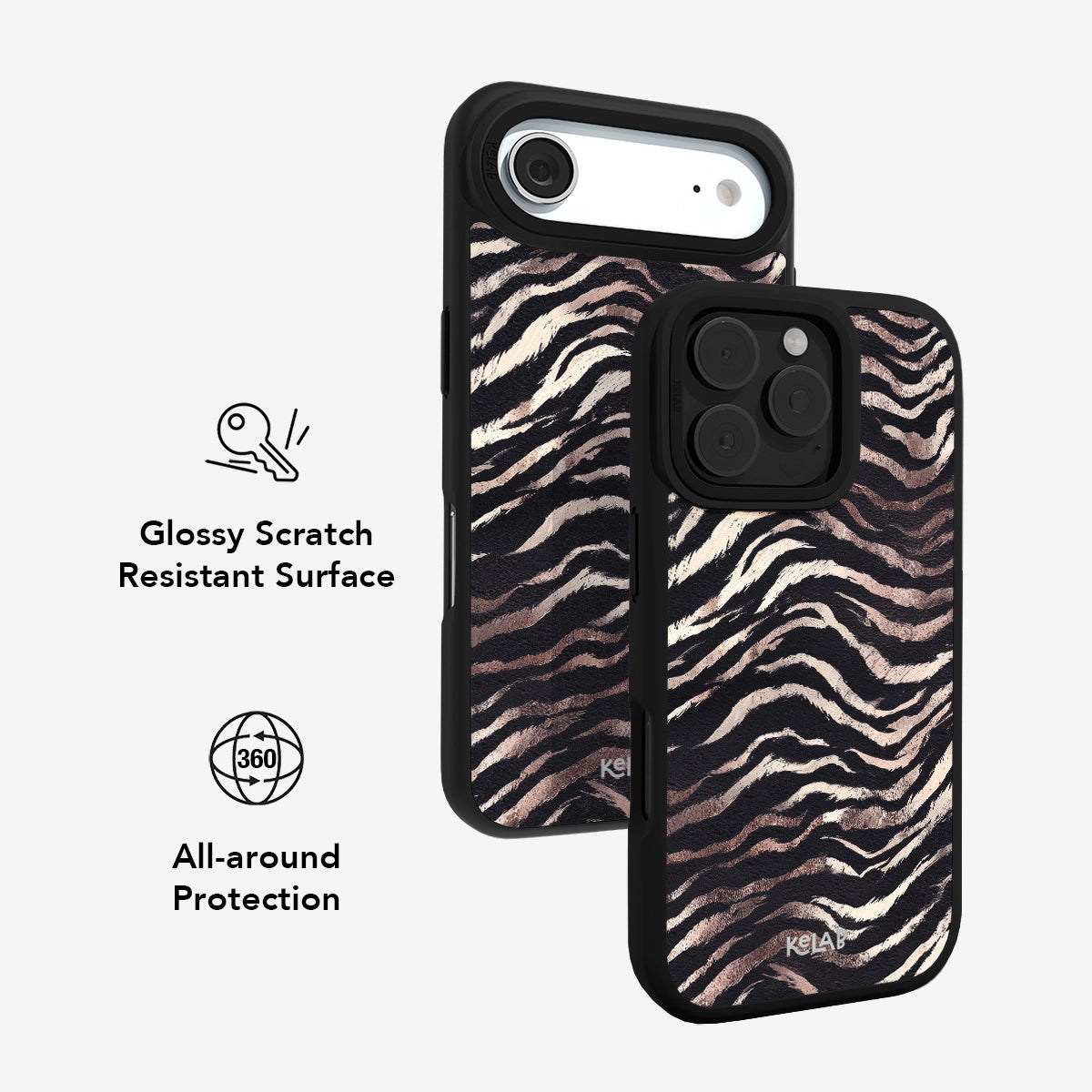 Glossy scratch-resistant Zebra Stripe iPhone Case with 360° all-around protection and elegant animal print design.