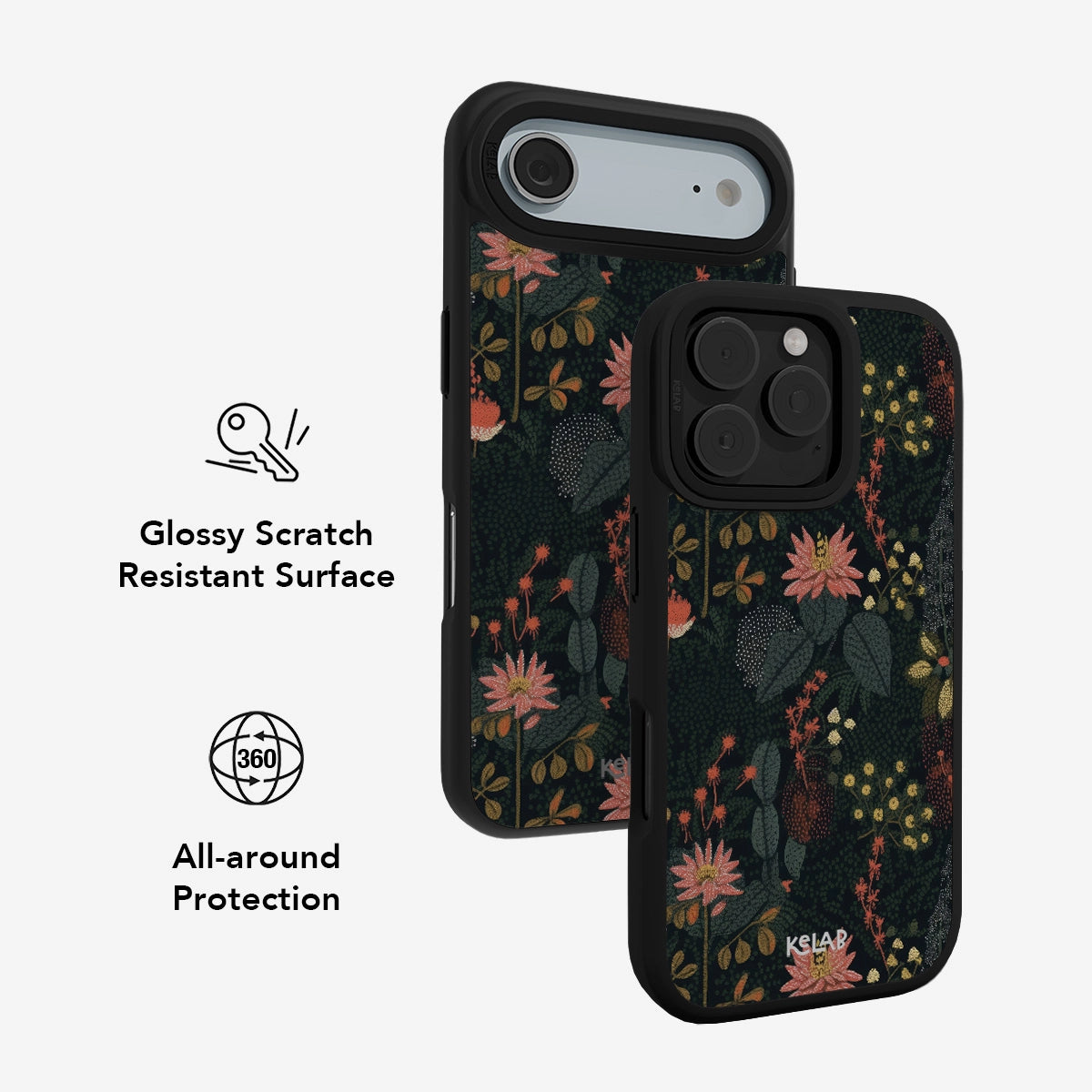 Starlit Botanica dark academia floral phone case with denim tree patterned design, glossy scratch-resistant surface and 360° all-around protection.