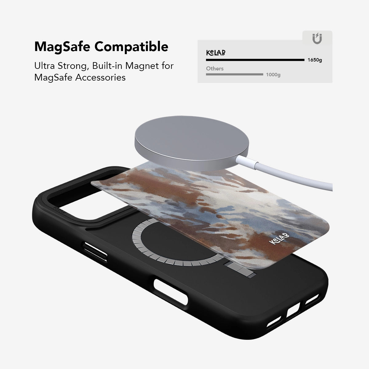 KELAB Abstract Earthy Watercolor Phone Case with built-in MagSafe magnet for strong accessory compatibility and secure attachment.