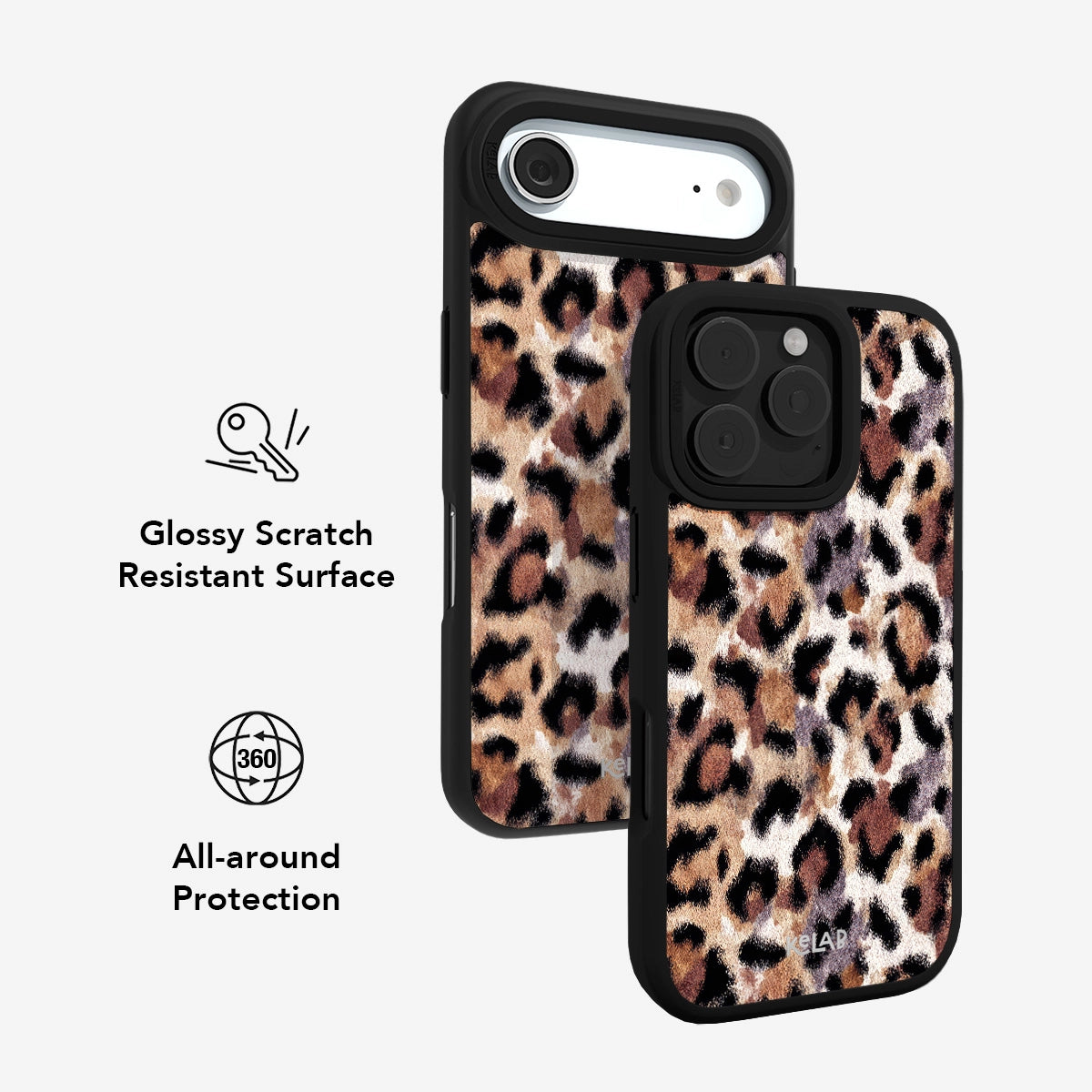 Glossy scratch-resistant cheetah print phone case offering 360-degree protection with a luxurious animal fur design.