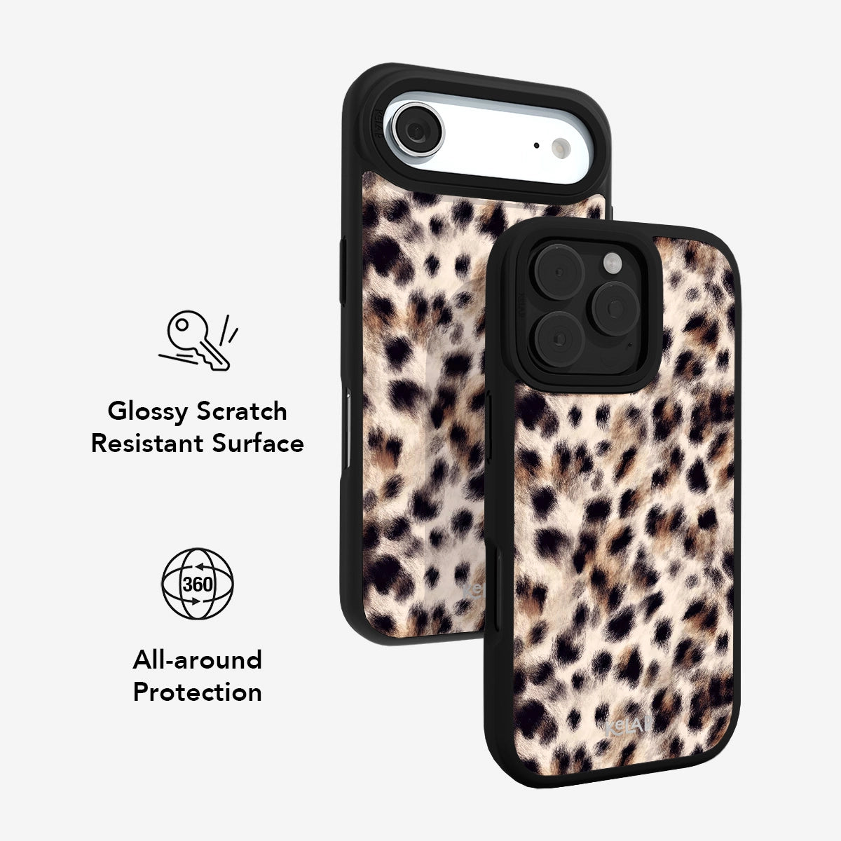 Cheetah Print iPhone Case with glossy scratch-resistant surface and 360-degree all-around protection for enhanced durability and style.