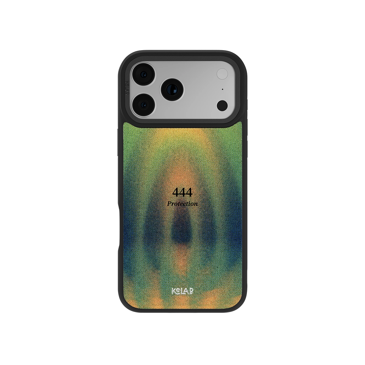 Angel Number 444 iPhone Case with retro gradient design and 'Protection' text, featuring spiritual aesthetic and minimal text style.