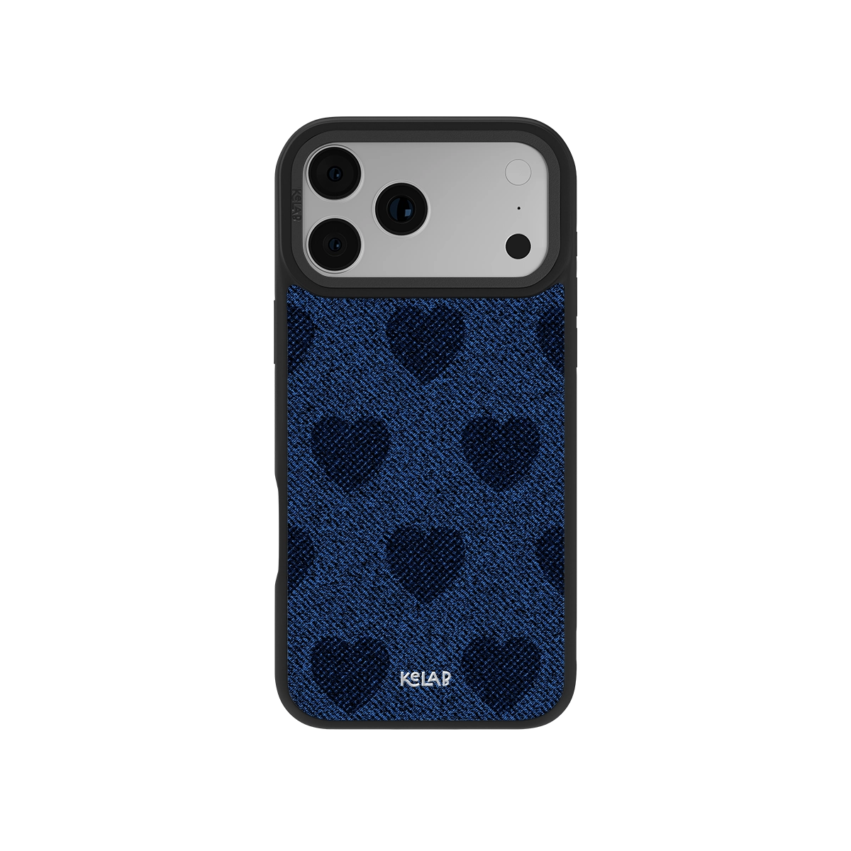 Indigo Denim Heart Y2K iPhone Case with retro coquette style, featuring a blue jean texture and heart pattern on a classic phone case.