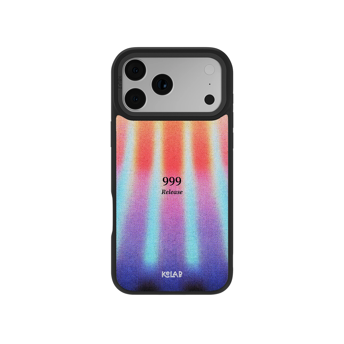 Angel Number 999 iPhone Case with retro gradient design in orange, blue, and purple tones, featuring 'Release' text for spiritual aesthetic.