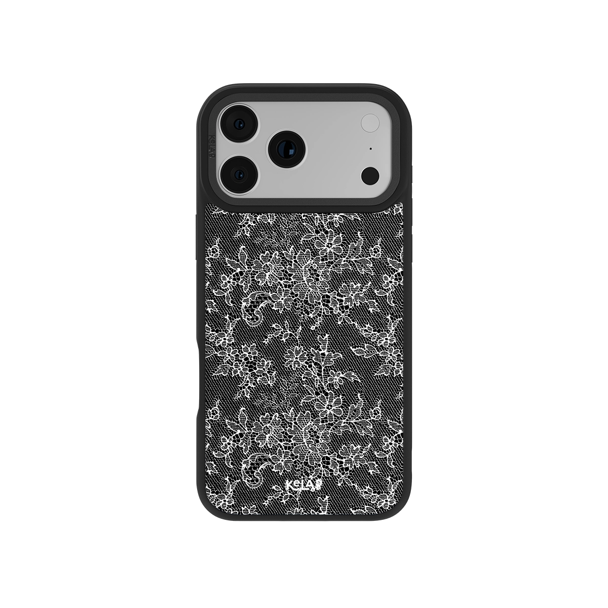 Black floral TPU iPhone Case with chrome silver accents for iPhone 14 Pro Max