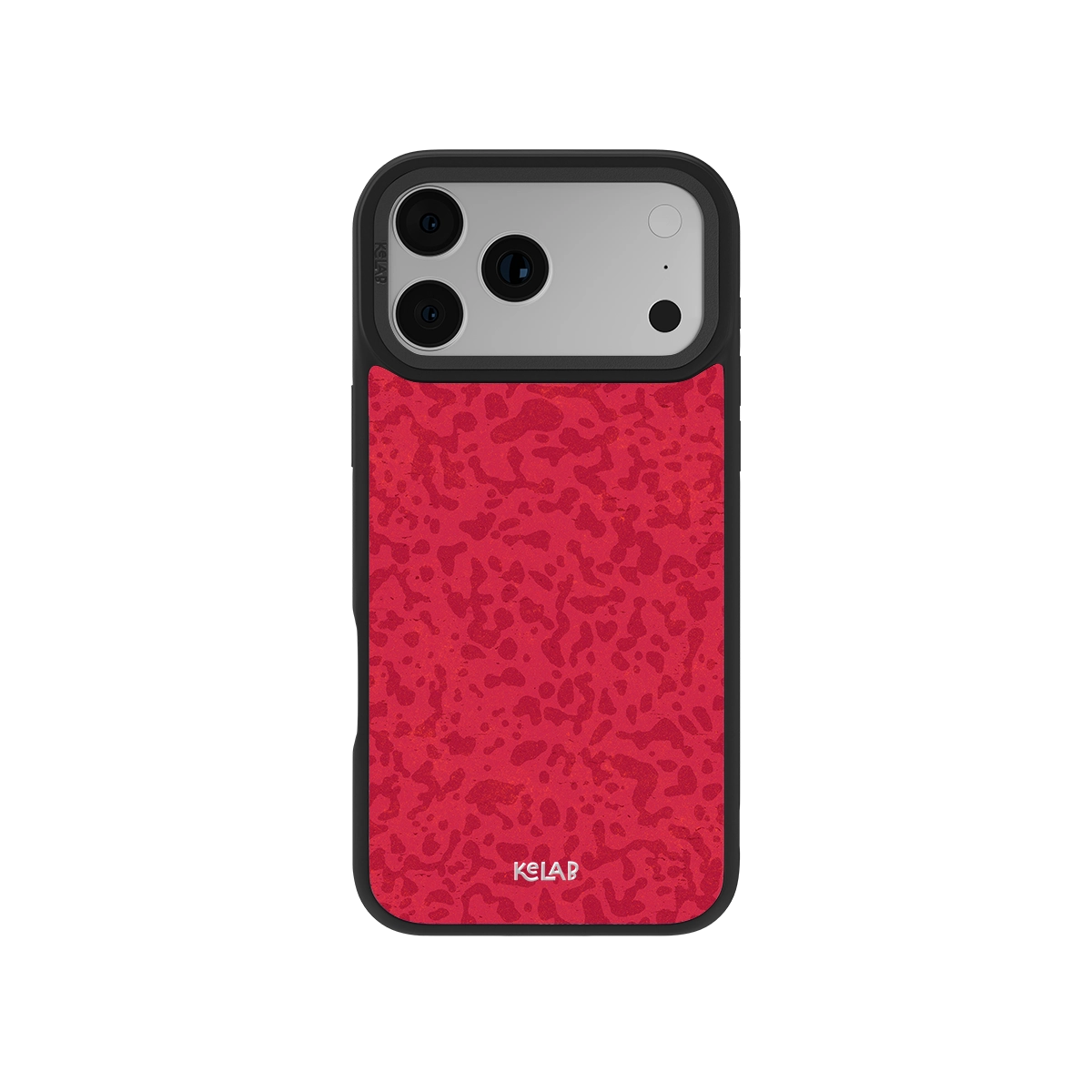 Red abstract camo pattern iPhone case by KELAB with a bold textured design and black bumper for stylish protection.