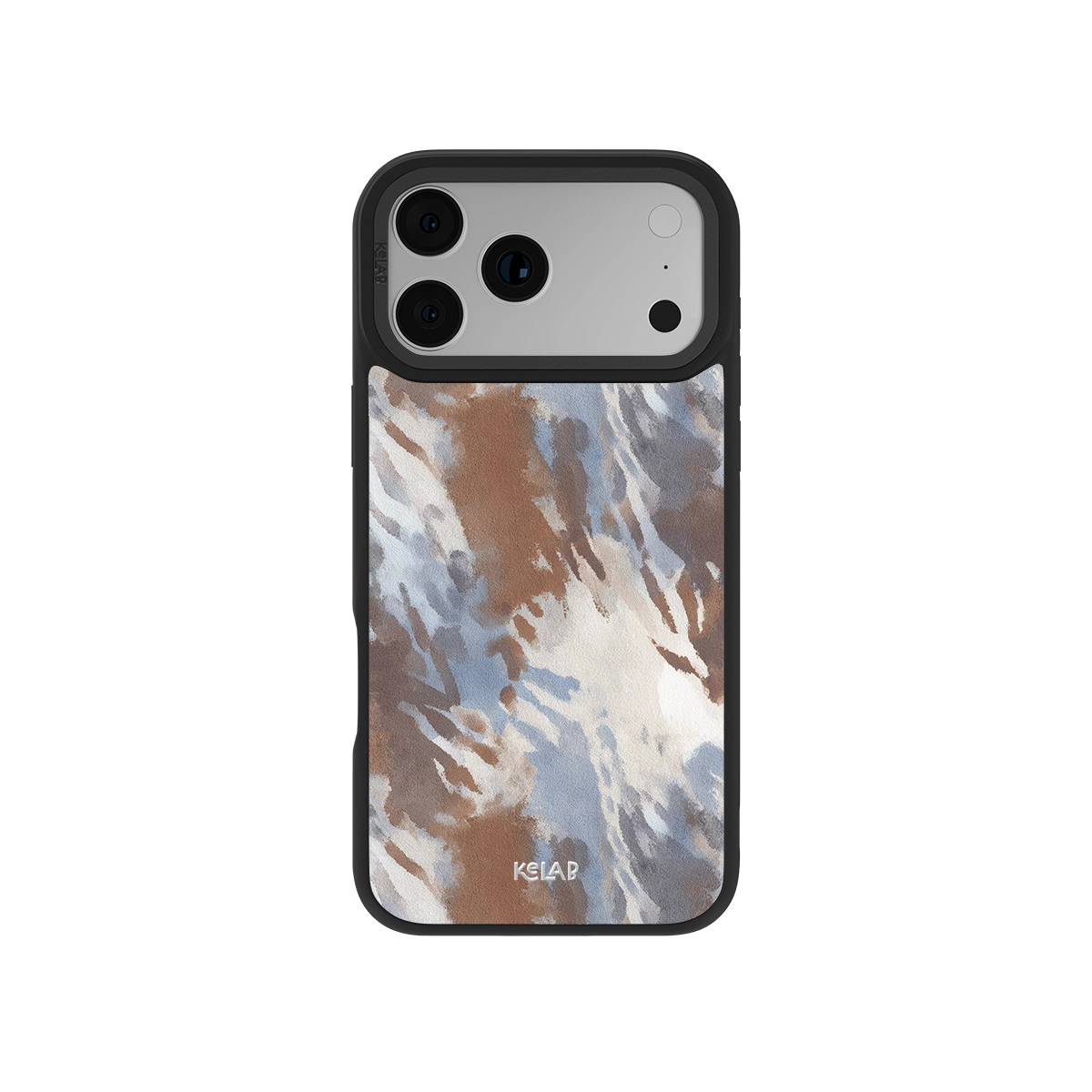 Abstract Earthy Watercolor Phone Case by KELAB featuring hand-painted brown, blue, and cream tones on a classic phone case for a modern aesthetic.