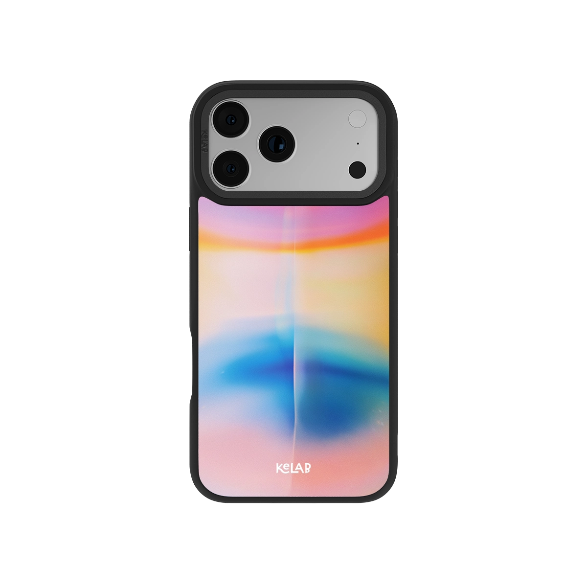 Colorful abstract design iPhone case in black, made from durable materials for protection and style.