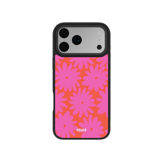 Colorful pink daisy phone case for iPhone, durable material, stylish design by KELAB.