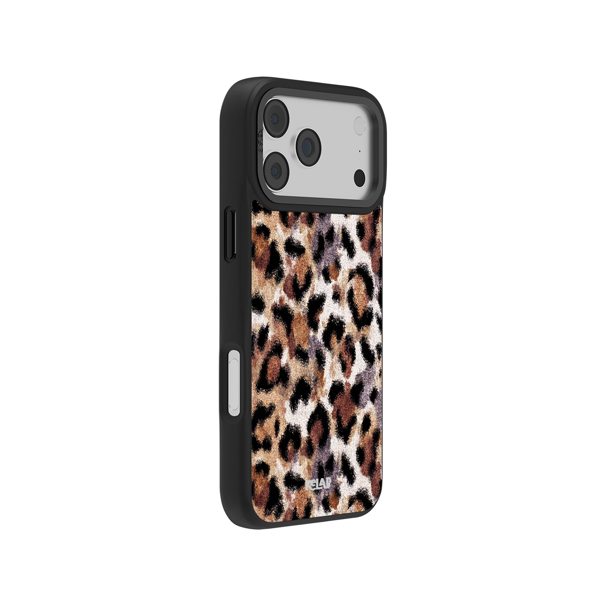 Sahara Plush Cheetah Print iPhone Case featuring a bold fur texture and sleek black edges for a fashionable, secure grip.