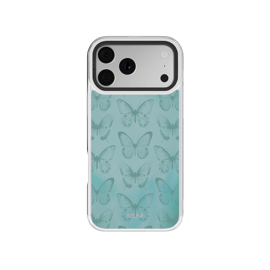 Botanical iPhone Case in iridescent green with butterfly design for iPhone 14 Pro Max