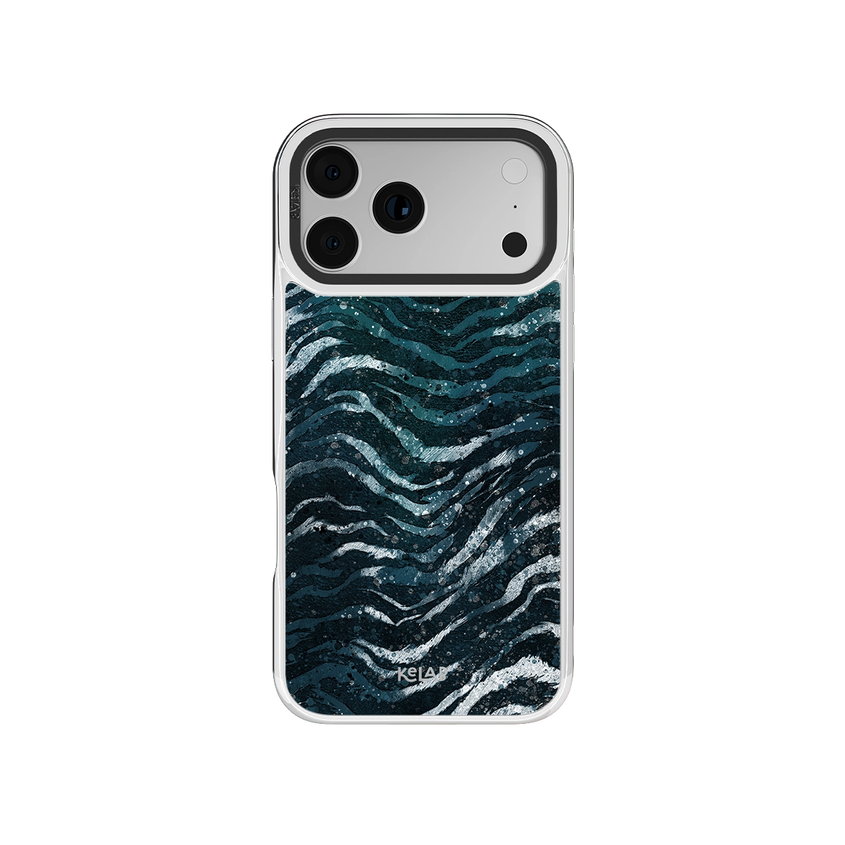 iPhone Case with a botanical design in iridescent green and chrome silver for iPhone 17 models