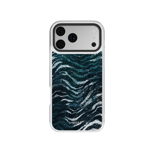 iPhone Case with a botanical design in iridescent green and chrome silver for iPhone 17 models