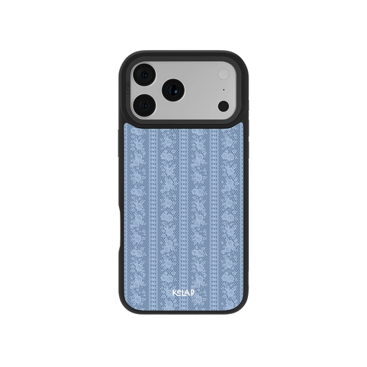 Botanical iPhone Case in iridescent blue with a textured floral design and TPU material