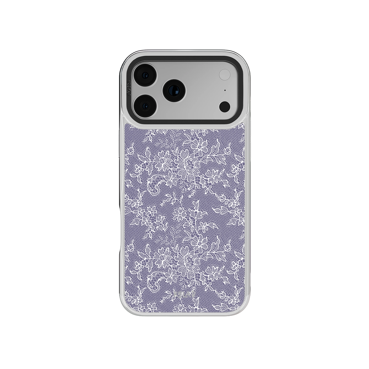 Botanical iPhone Case in iridescent purple with floral design and chrome silver edges