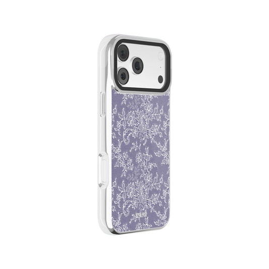Botanical design iPhone Case in chrome silver with floral pattern for iPhone 17 series