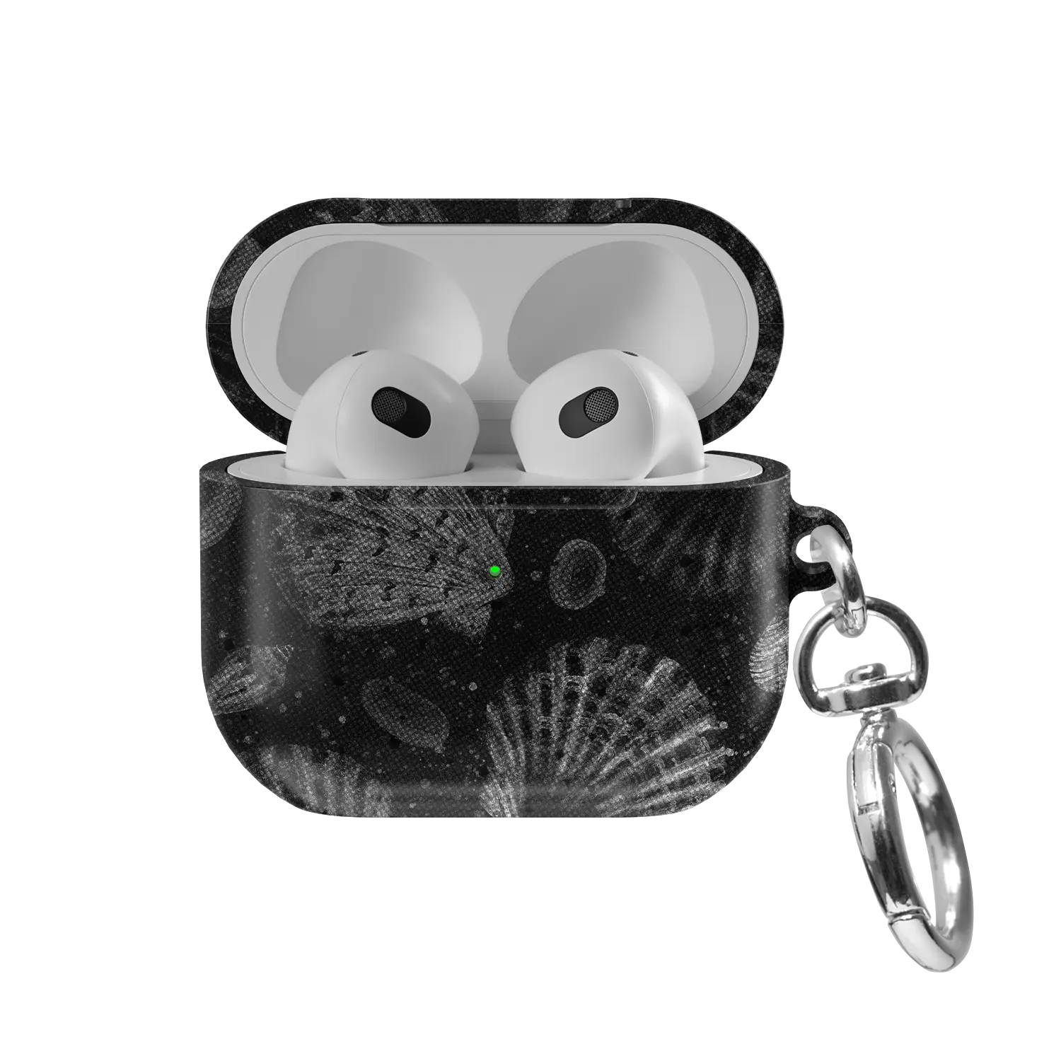Moonlit Shells | Black Seashell AirPods Case - front view with open lid