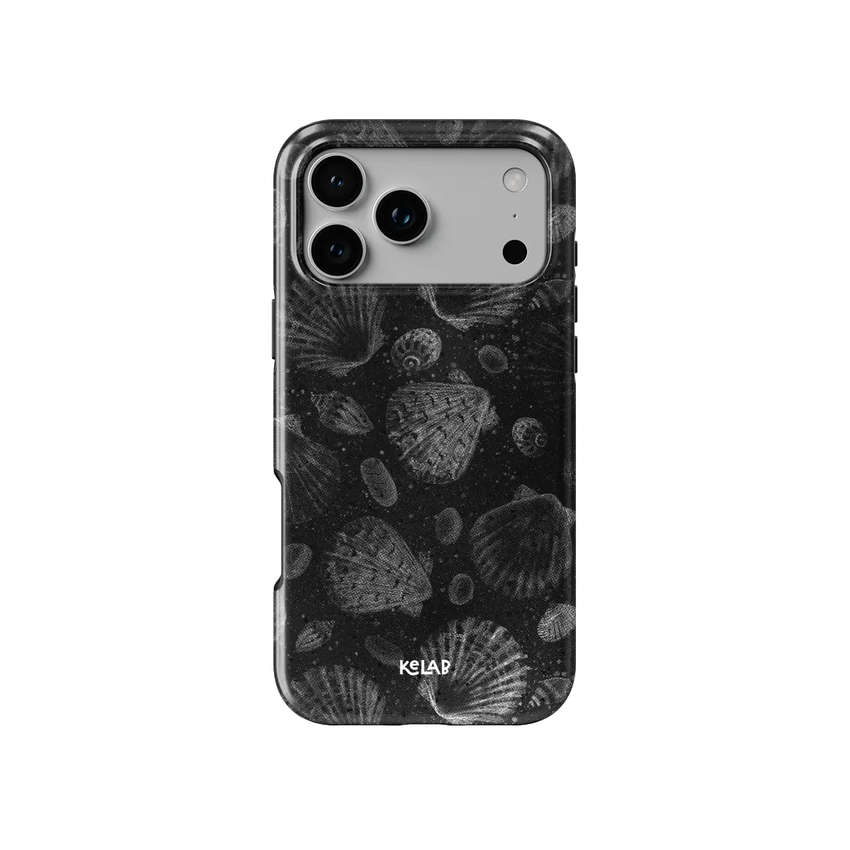 Black Seashell iPhone Case, back view showing full coverage and camera cutout