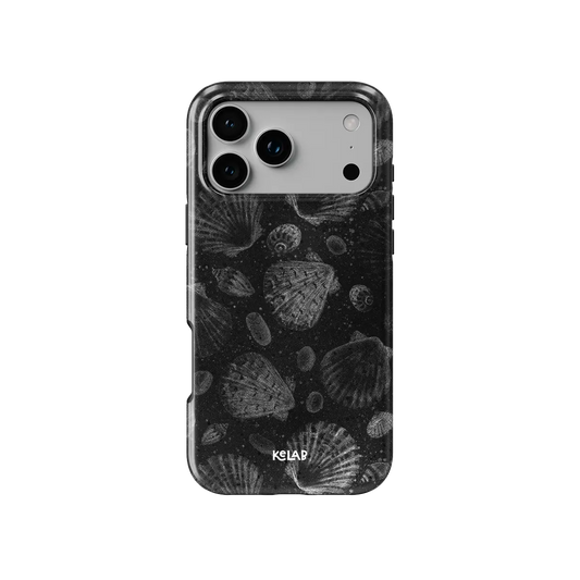 Black Seashell iPhone Case, back view showing full coverage and camera cutout