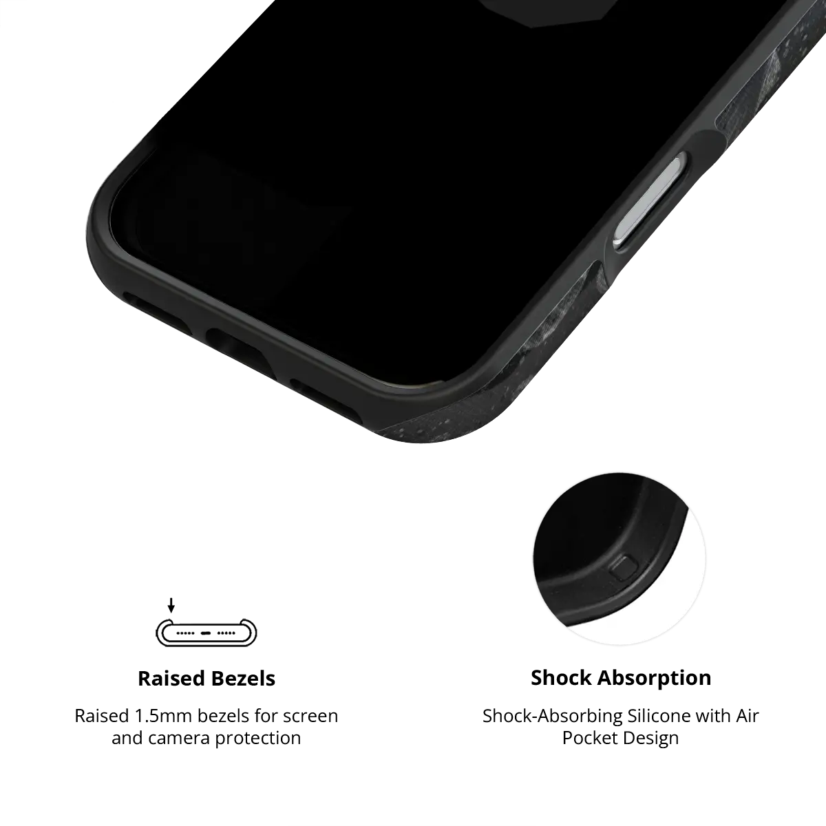 Black Seashell iPhone Case, raised bezel design for shock absorption