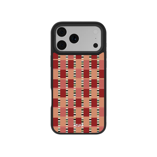 KELAB iPhone Case red and beige checkered polycarbonate shell with glossy finish and MagSafe