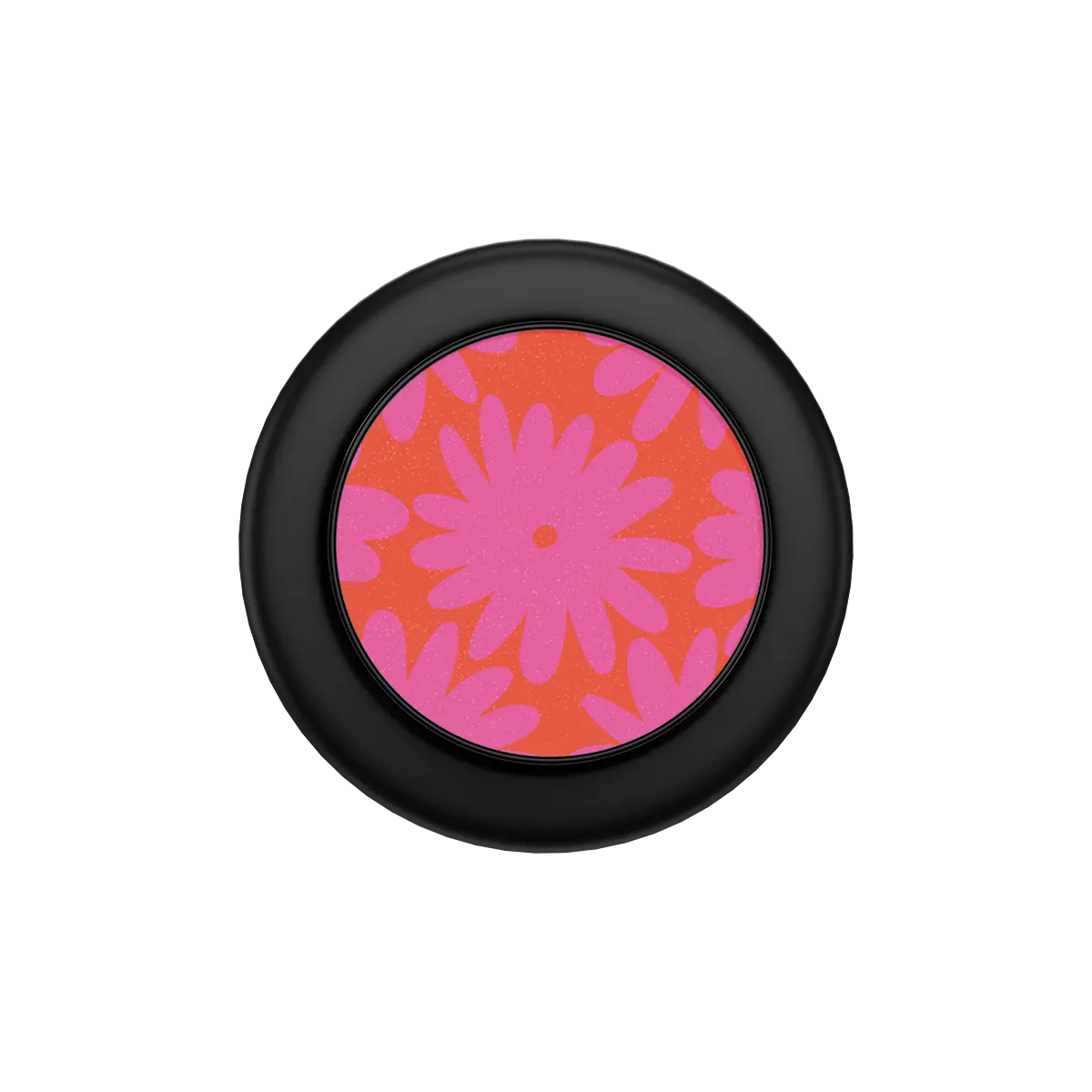 Black MagSafe phone grip with pink floral Sunflare Daisy design and built-in strong magnets.