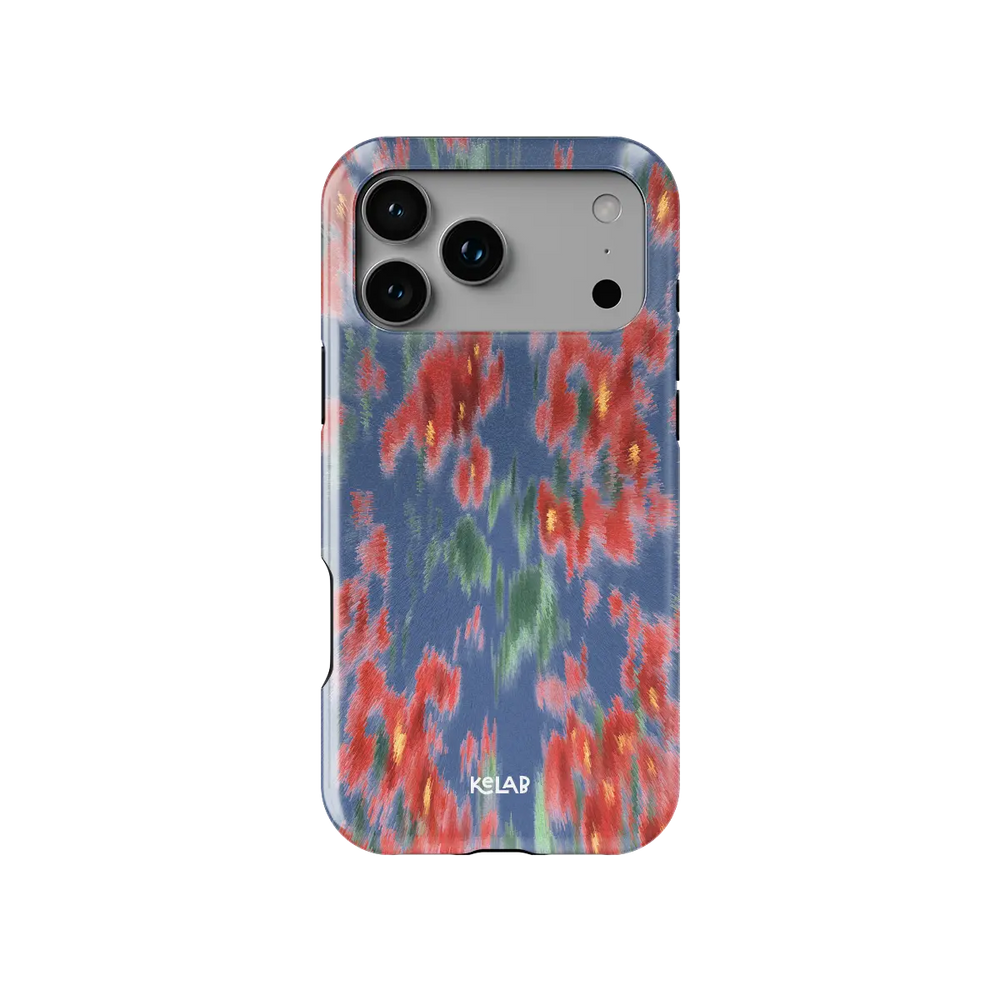 Chromaflash red floral Tough iPhone case, front view showing the pattern.
