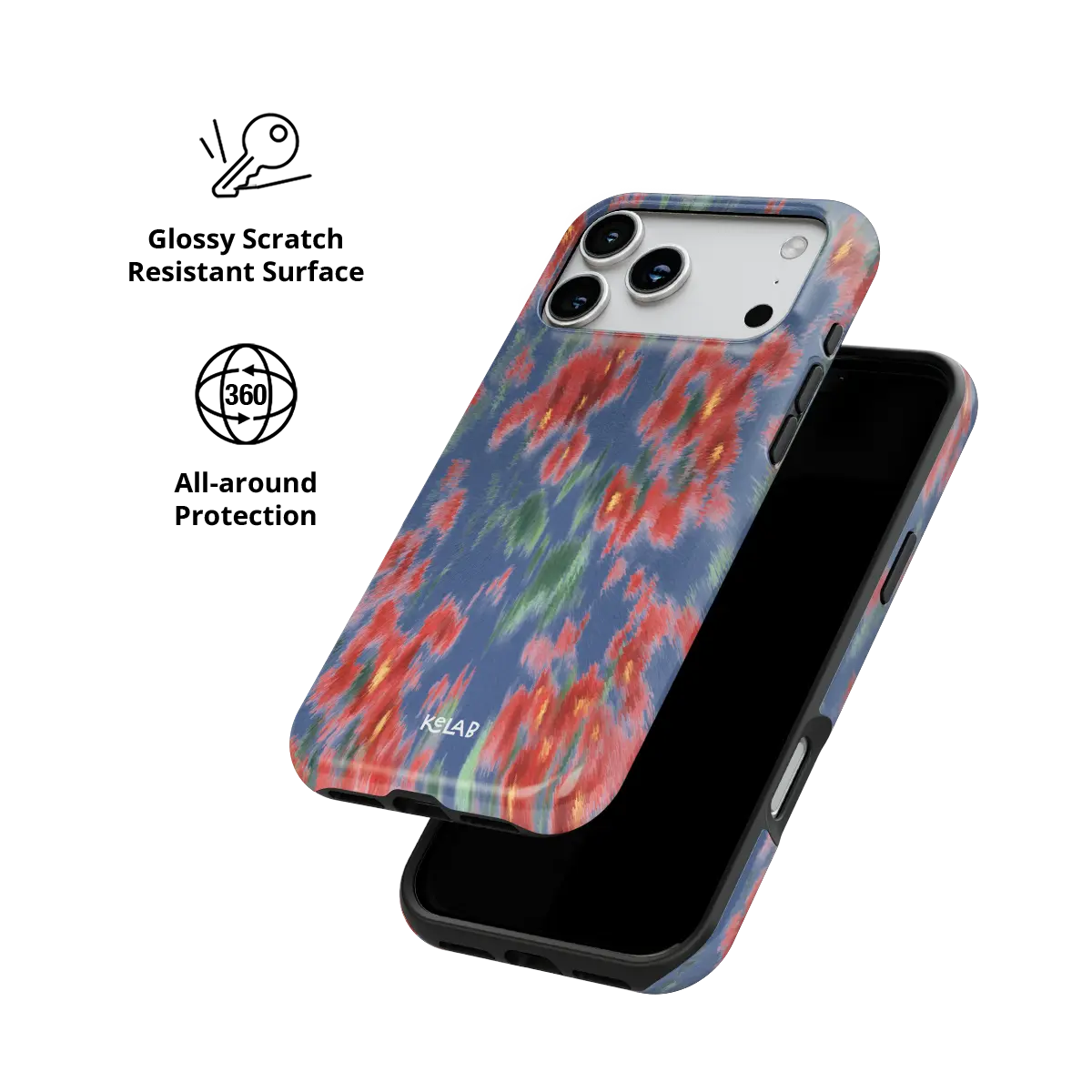 Chromaflash red floral Tough iPhone case with glossy, scratch resistant all-around protection.