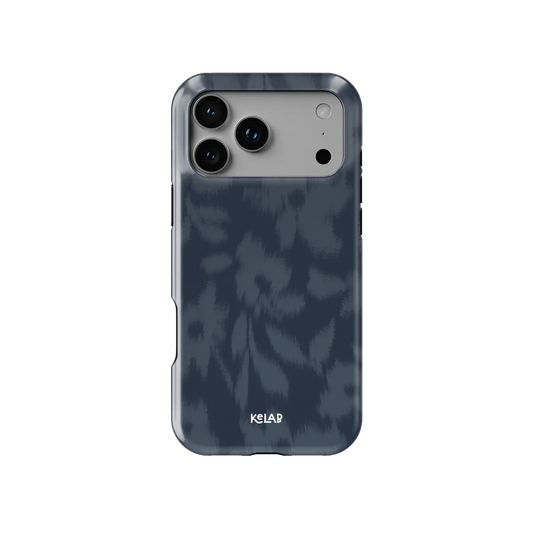 Acid Flora dark blue floral Tough iPhone case, front view showing the pattern.