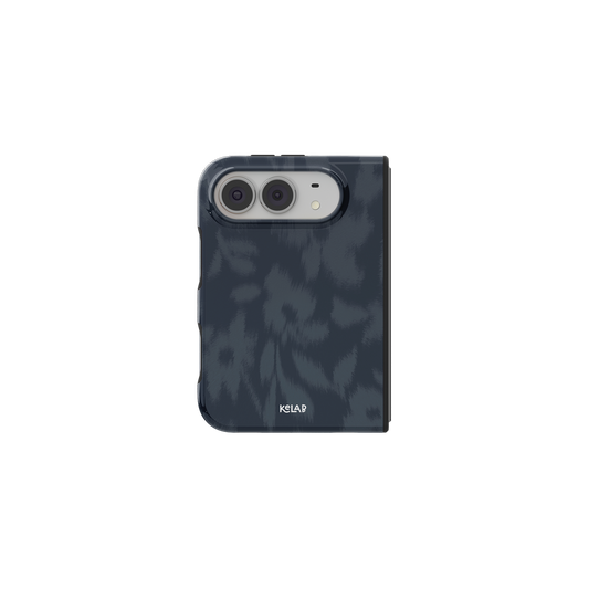 Dark Blue Floral, Moody Navy Botanical iPhone 18 Fold Case, unfolded front view