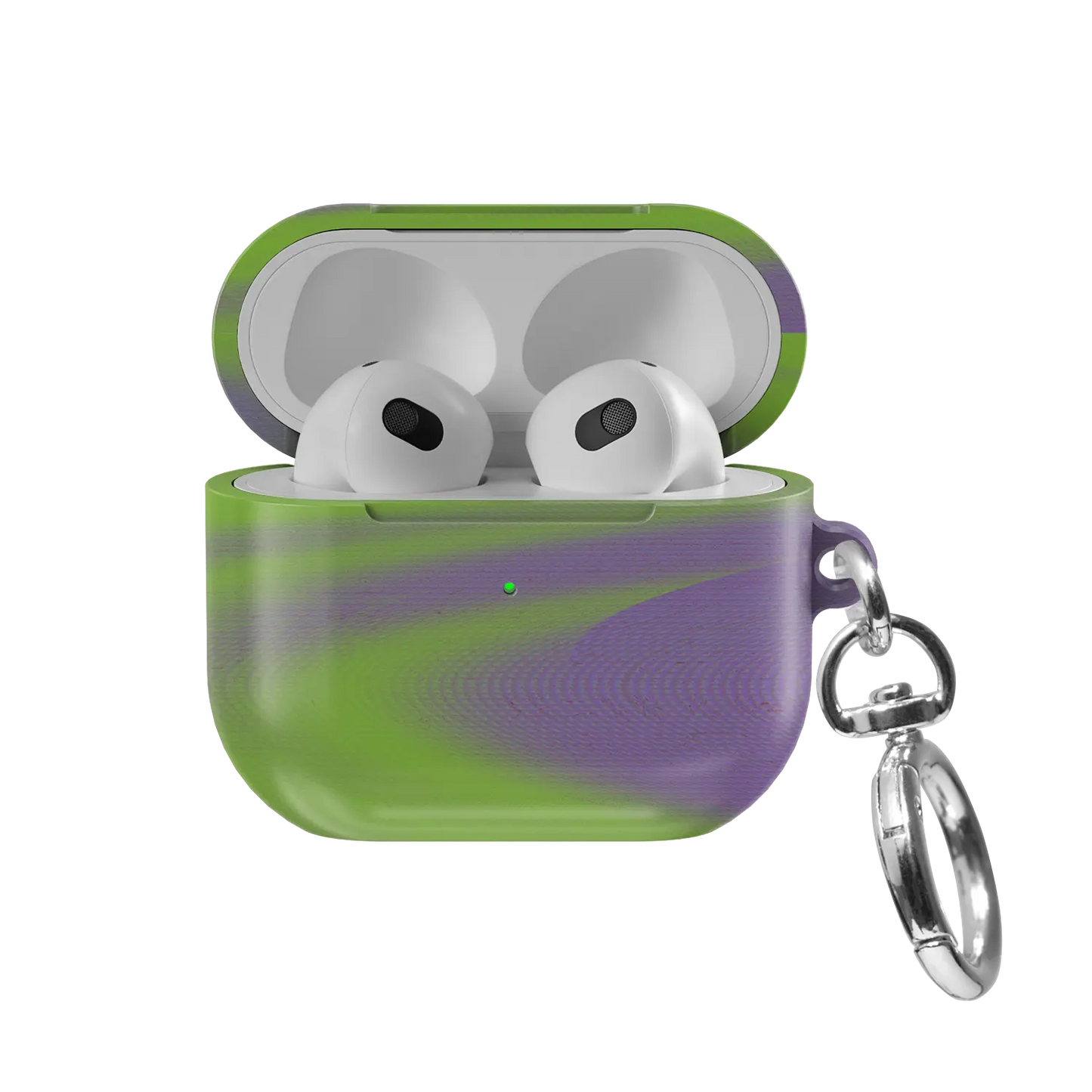 Neon Green Abstract Wave AirPods Case, front view with lid open