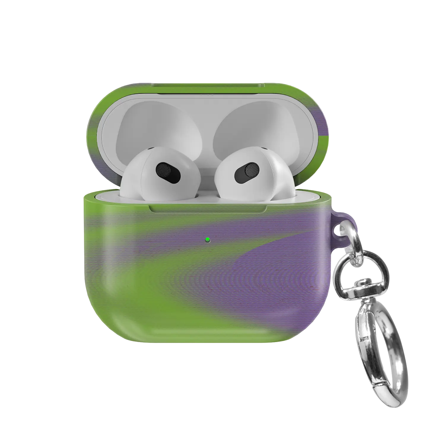 Neon Green Abstract Wave AirPods Case, front view with lid open