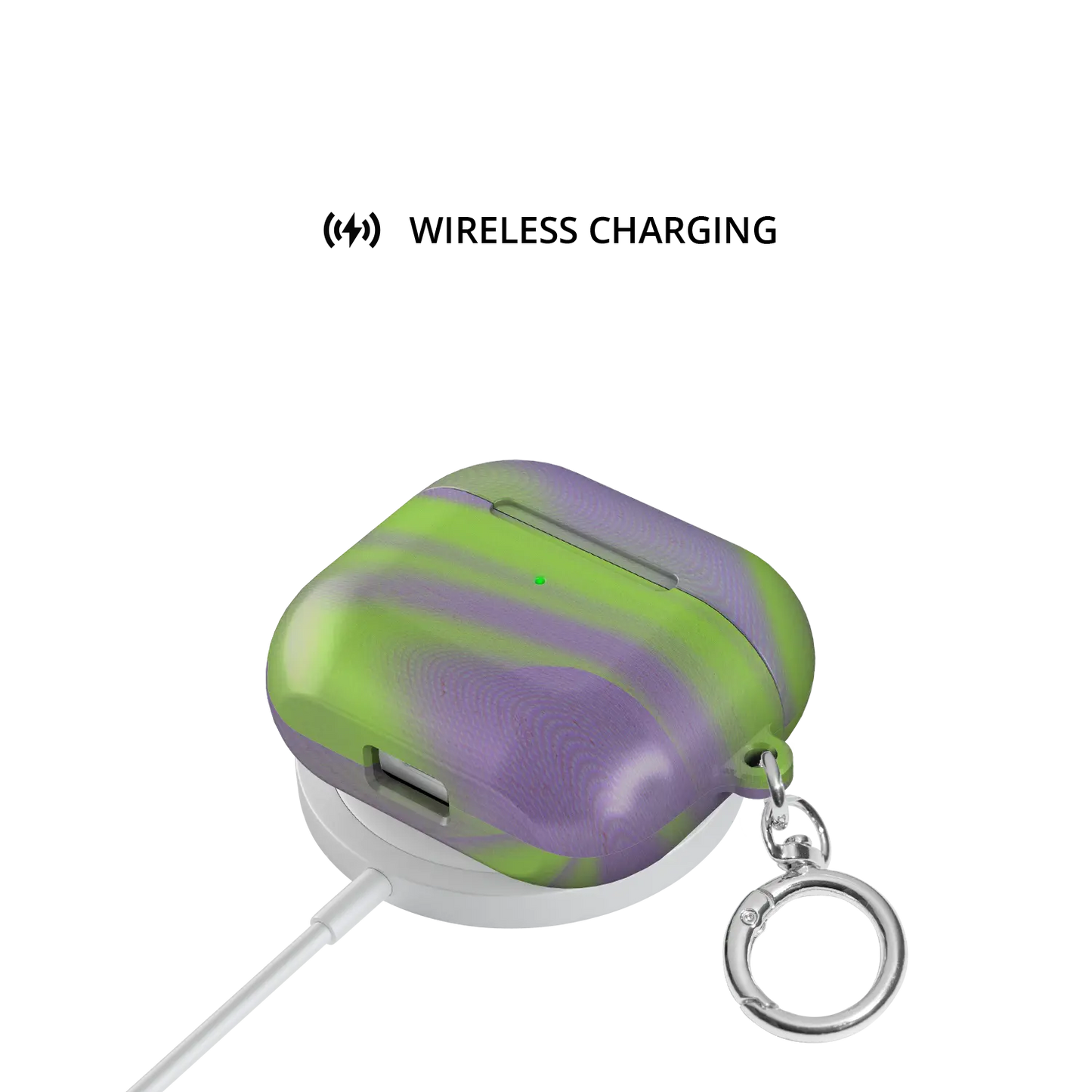 Neon Green Abstract Wave AirPods Case, on wireless charger