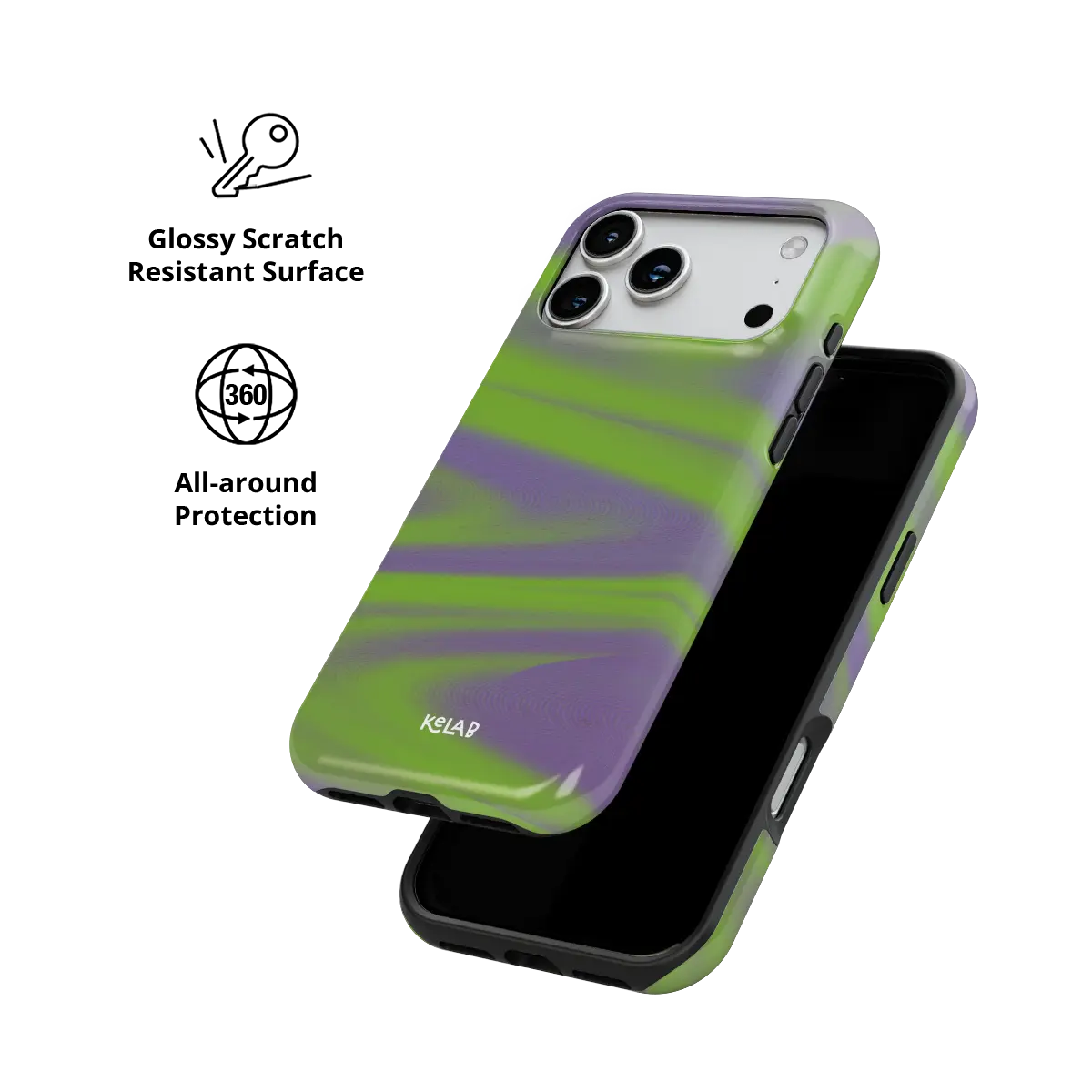 Y2K Neon Green Abstract Wave iPhone Case, scratch-resistant all-around protection detail